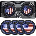 AUCELI 4 Pack Car Cup Holder Coasters, Colored American Flag US Flag Insert Car Cup Coaster, 2.75 Inch Anti Slip Shockproof Embedded Drink Mat, Vehicle Interior Decor Accessories