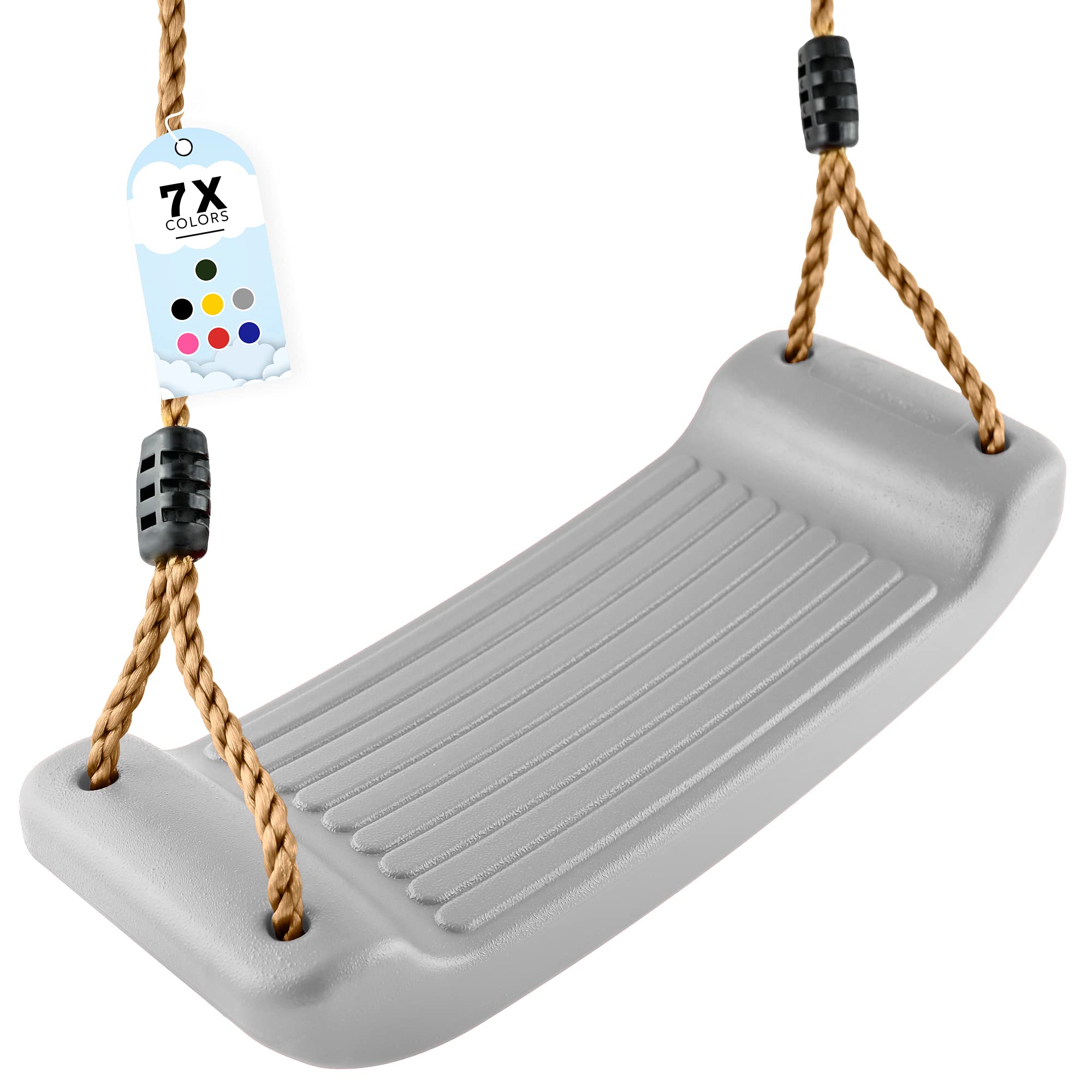 GO!elements Swing - Grey, Non-Slip, Height Adjustable, 75 kg Weight Capacity, Wood Material, Indoor-Outdoor Use, Swing for Children
