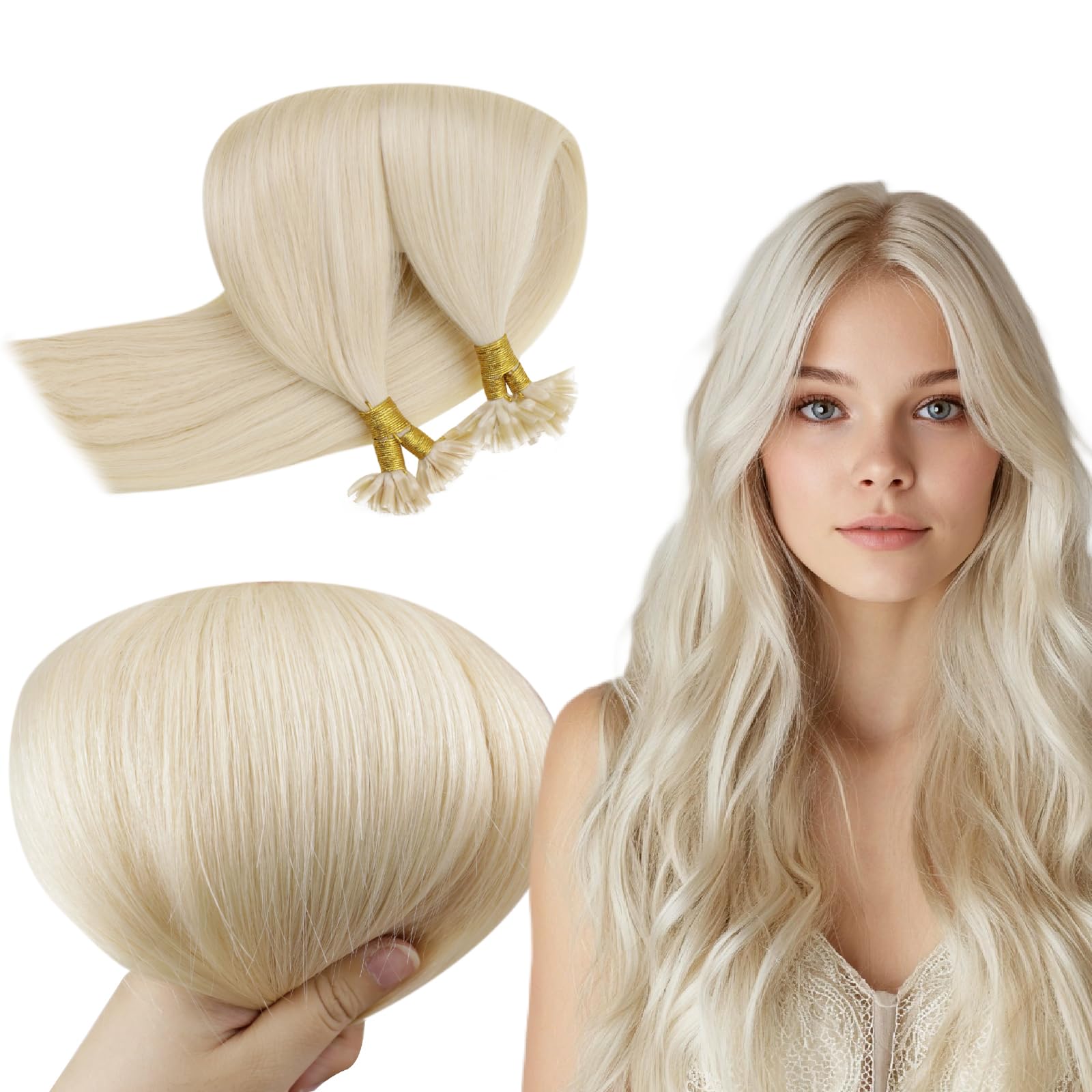 RUNATURE 24 Inch U Tip Human Hair Extensions, Blonde, Straight, Soft Remy Hair, 50g, 50s โ image 1