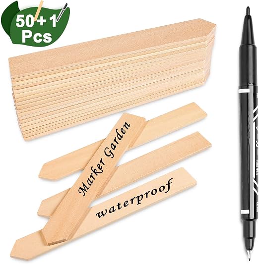 Whaline 50 Piezas de Etiquetas de Plantas de Madera con un ...