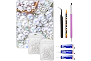 MYYKO 60g White Flat Back Pearls Rhinestones for Crafts Mixed Size 3mm-10mm AB Color Round Half Pearls Flatback Pearl Beads and Resin Rhinestones Set for Face Art with Glue