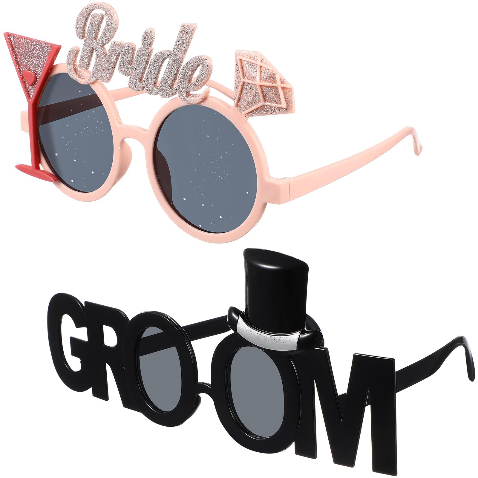 Photo 1 of **Only One**Gadpiparty 2pcs Bride Groom Glasses Bridal Shower Supplies Wedding Shower Eyewear Bachelor Party Sunglasses Bachelorette Diamond Decor Wedding Shower Eyeglasses Flash Plastic Bridegroom