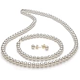 Belacqua 14K Gold Freshwater Pearl 18" Necklace Bracelet Stud Earrings Set for Women | Jewelry for Her | Gift Box Included