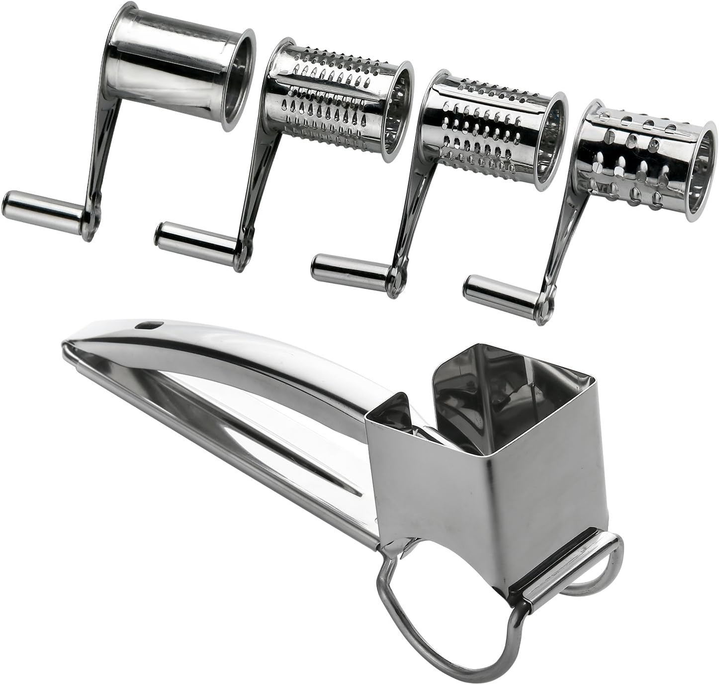 Rotary Cheese Grater Set with 4 Interchanging Rotary Ultra Sharp Cylinders Drums Slicer Stainless Steel Cutter Slicer Shredder Grinder for Cheese Vegetable Fruit
