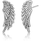 WithLoveSilver 925 Sterling Silver Charm Angel Wing Stud Earrings