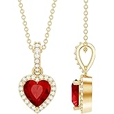 Rosec Jewels Certified 1.5 Carat Lab Grown Ruby and Diamond Heart Necklace Silver Chain, Aaaa Quality - Gift For Special Occasions