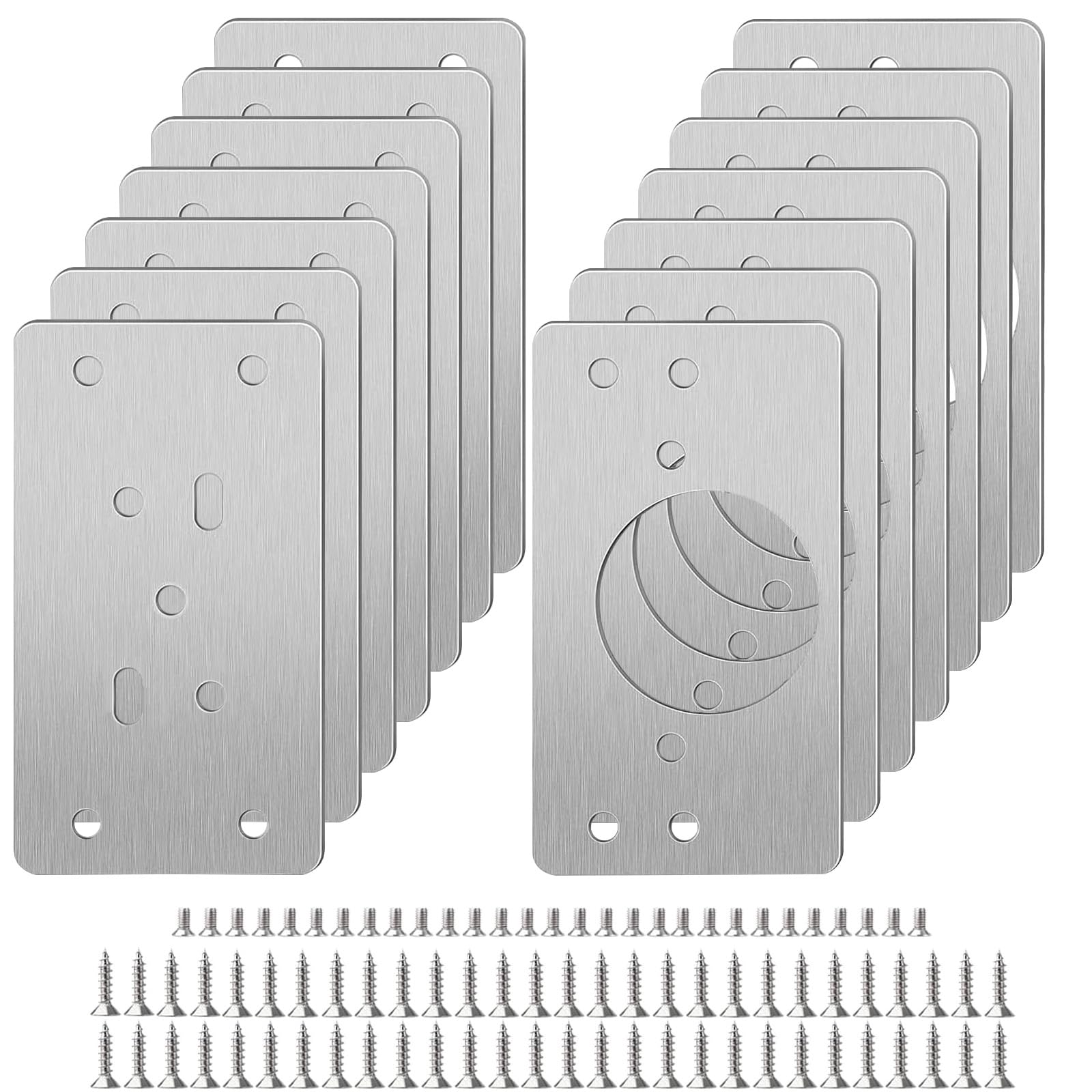 Avtytsda 14 Pcs Hinges Repair Plate, Stainless Steel Hinges Repair Brackets Kit, Kitchen Cupboards Cabinets Doors Hinges Flat Fixing Joining Mending Plates Braces with 84 Pcs Screws