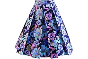 Dressever Women's Vintage A-line Printed Pleated Flared Midi Skirts
