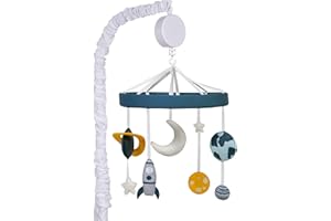 TREND LAB Space Crib Mobile - Rocket Baby Mobile for Crib - Musical Crib Mobile - Fun Whimsical Musical Mobile for Cribs - Rotating Nursery Mobile for Crib - Baby Crib Mobile for Boys and Girls