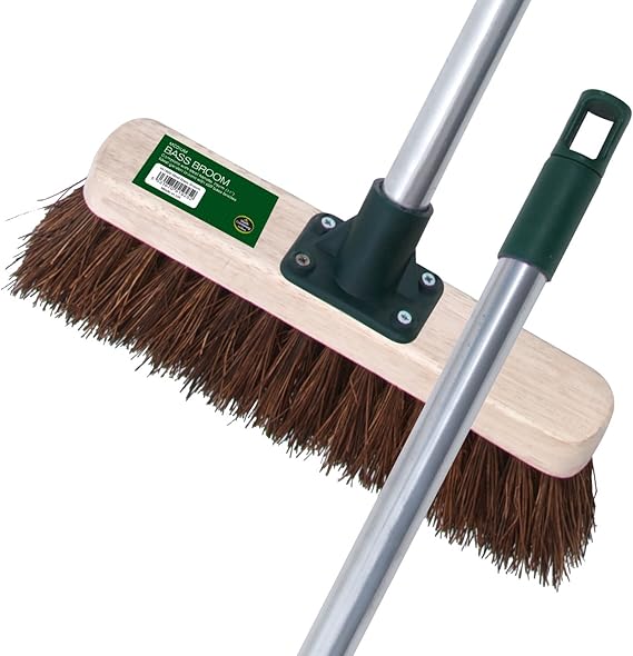 GARDEN BROOM WITH STEEL HANDLE, 11" MEDIUM BASS BRISTLES Amazon.co.uk