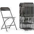 Flash Furniture Hercules Set of 10 Indoor/Outdoor Heavy-Duty Plastic Folding Chairs, Foldable Commercial Stacking Chairs with 650-lb. Static Weight Capacity, Black