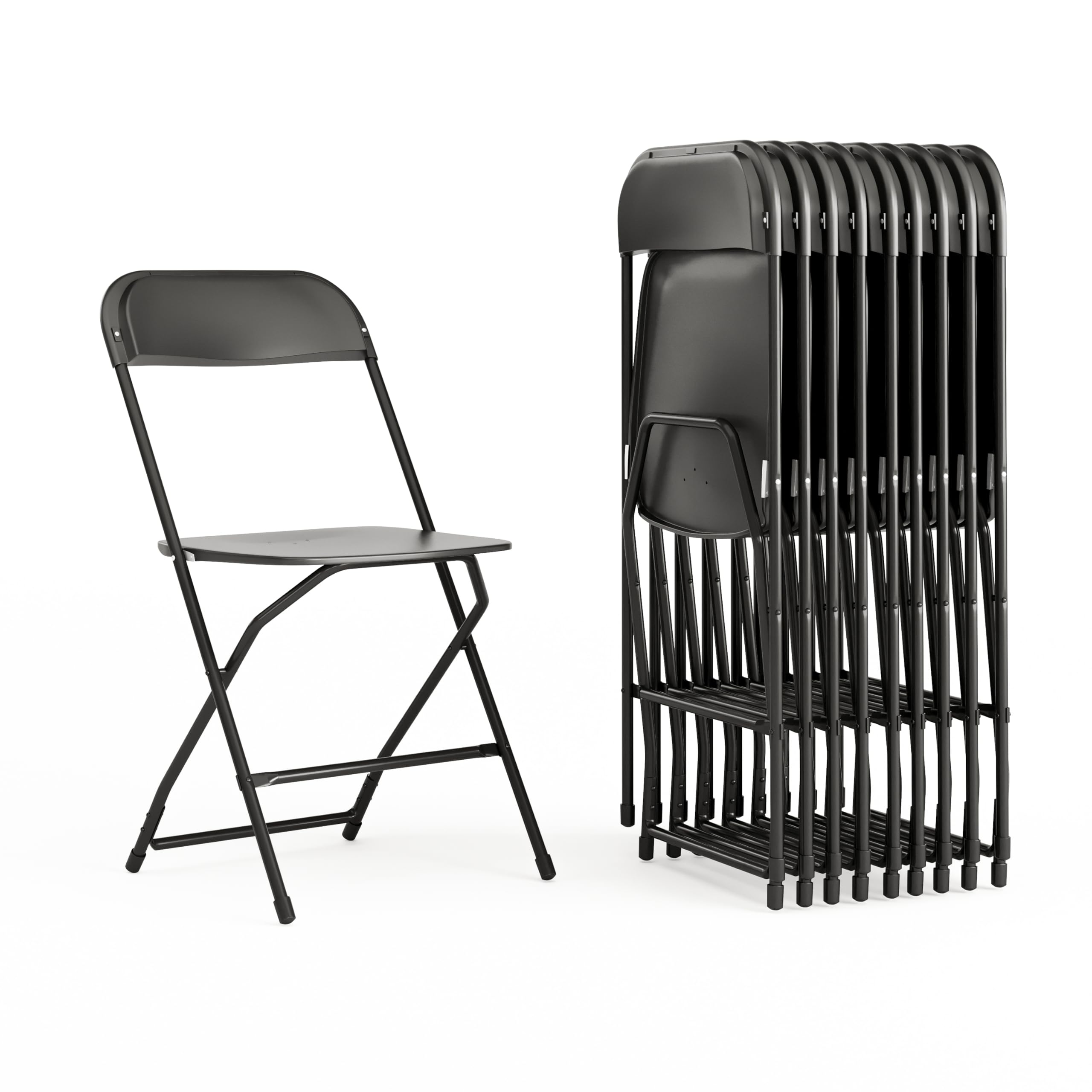 Photo 1 of Flash Furniture Hercules Set of 10 Indoor/Outdoor Heavy-Duty Plastic Folding Chairs, Foldable Commercial Stacking Chairs with 650-lb. Static Weight Capacity, Black
