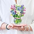 Freshcut Paper Pop Up Cards, Mini Lilies & Lupines, 6 Inch Mini Sized Forever Flower Bouquet 3D Popup Greeting Cards, Birthday Card, Get Well Gifts, Blank Notecard & Envelope