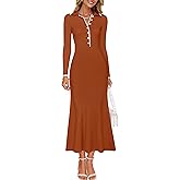 ZESICA Women's Long Sleeve Sweater Dress 2026 Fall V Neck Ribbed Knit Casual Formal Cocktail Bodycon Maxi Dresses