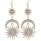 Gold Sun Moon Star Earrings for Women Rhinestone Celestial Dangle Earrings Boho Vintage Hypoallergenic Christmas Jewelry Gifts
