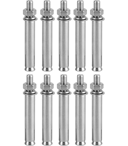 10-Pack M16 X 100mm Zinc Plated Sleeve Anchor Bolts - Heavy-Duty For Concrete, Fence, AC