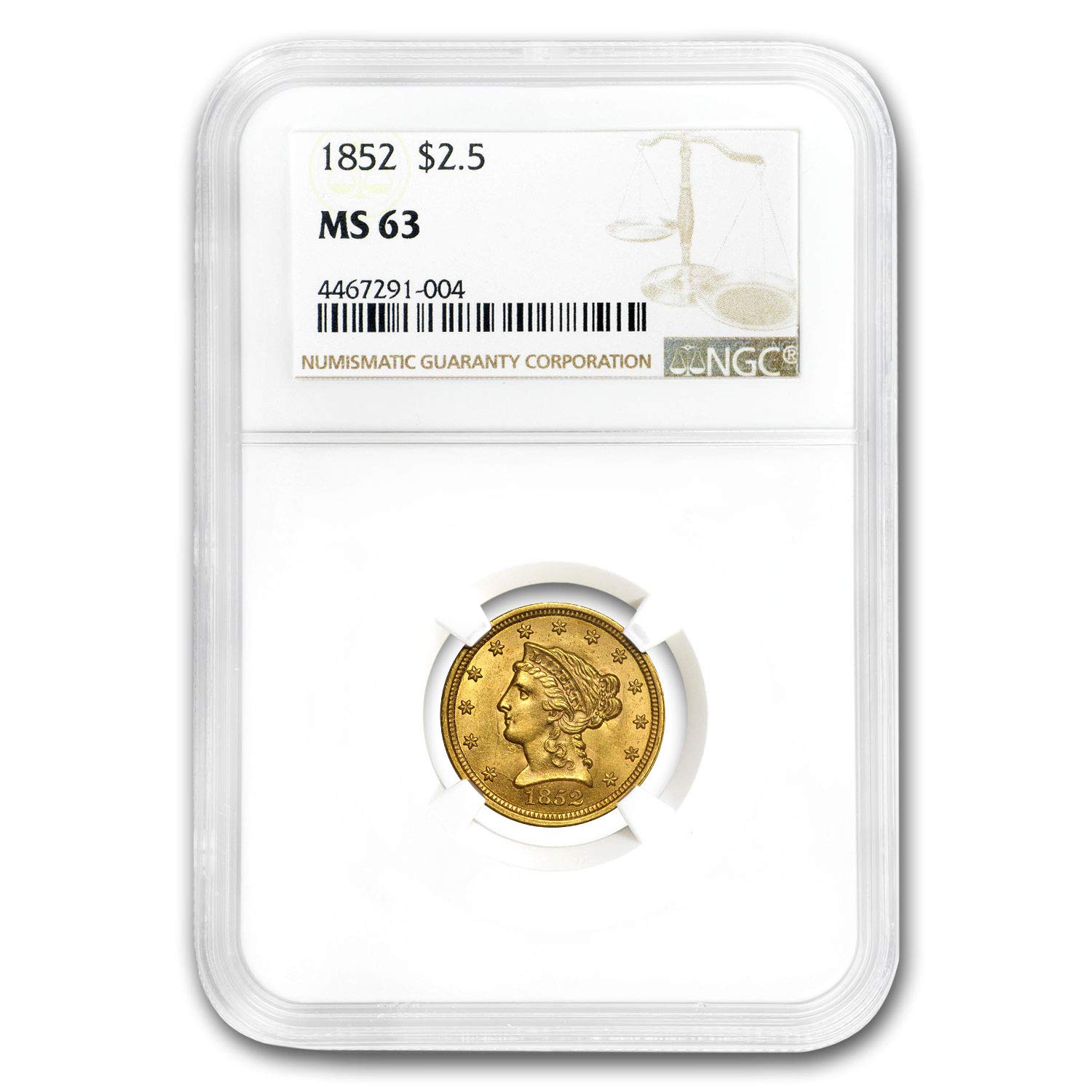 1852 250 Liberty Gold Quarter Eagle Ms 63 Ngc Quarter Ms