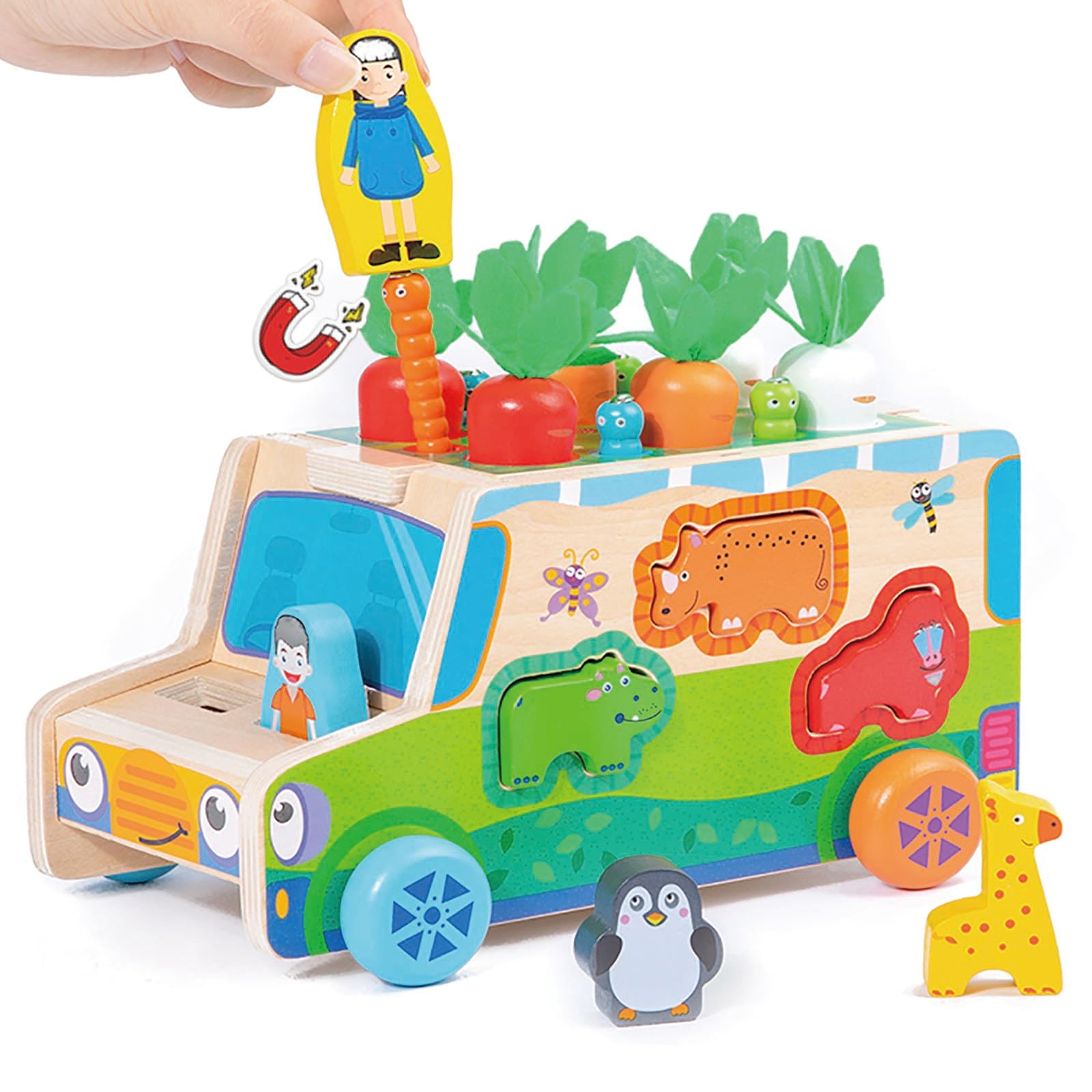 KUKUTrue® Montessori Toy for 1 2 3 Years, Carrot Toy, Wooden Toys, Educational Toys, Motor Skill, Gift for Kids Boys Girls Aged 1–3 Years