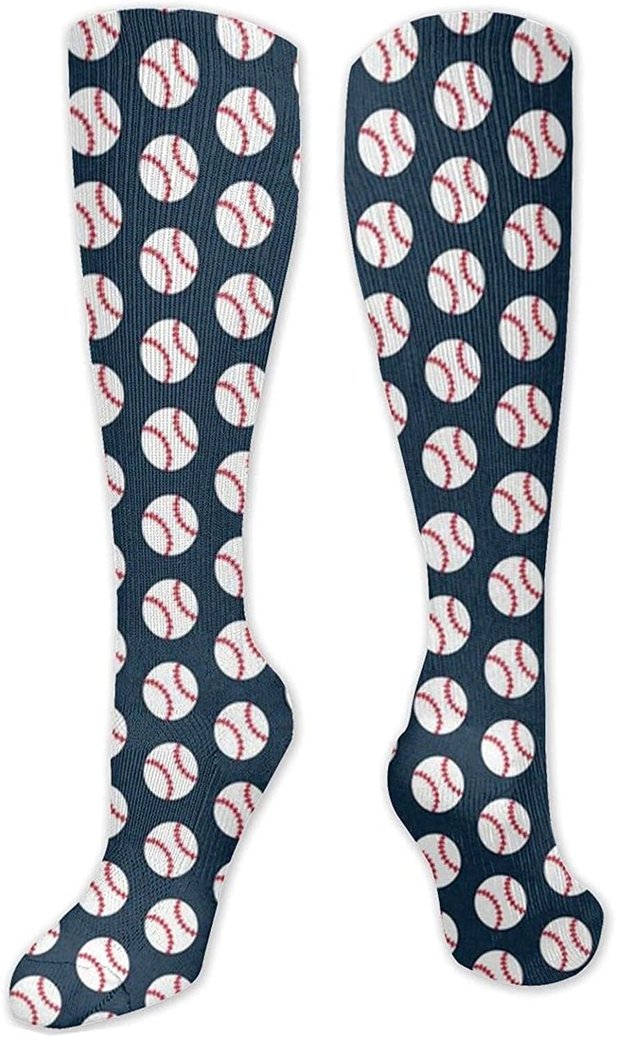 Baseballs Navy Compression Socks Women & Men Best for Running,Sports,Hiking,Flight Travel