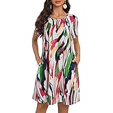 My Sky Summer Dresses for Women 2026 Casual Short Sleeves Tshirt Flowy Beach Plus Size Sundress with Pockets