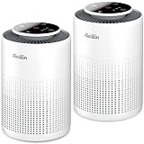 2 Pack Air Purifiers for Home Bedroom H13 True HEPA Air Filter Cleaner, Odor Eliminator, Remove Smoke Dust Pollen Pet Dander, Night Light For Home Living Room Dorm, Quiet 24dB Filtration System