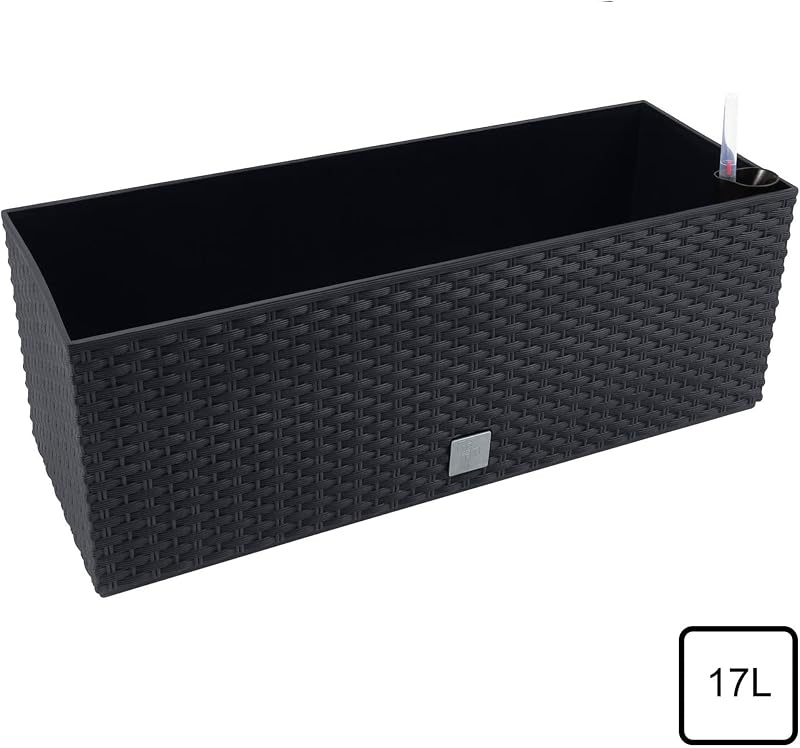 2 unidades de jardinera rectangular 17 litros con autorriego color negro 52 x 20 x 19cm