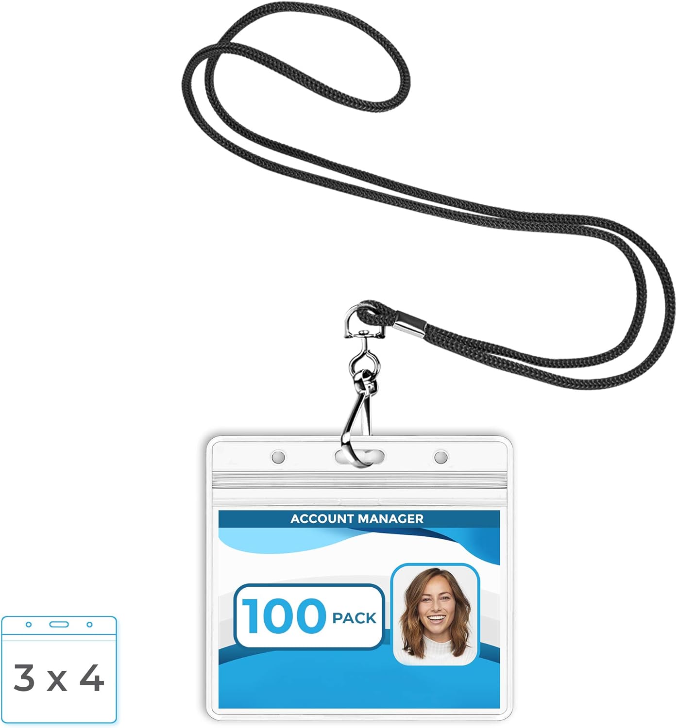 Mata1 Lanyard and Clear ID Name Badge Holder Set (Black