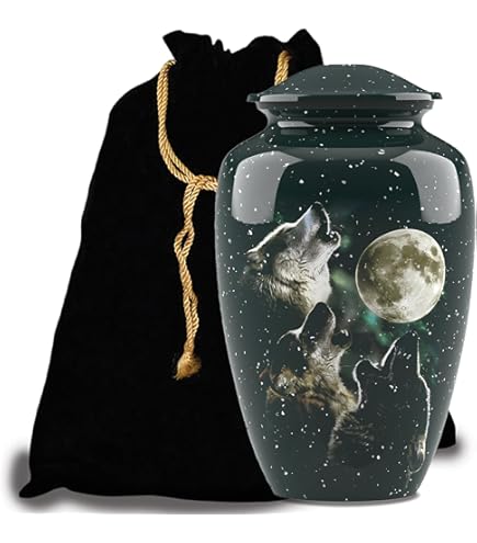 CUERO URNS Witte wolf nacht volle maan crematie urn voor