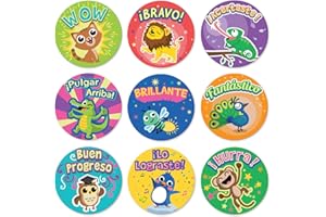 S&O Spanish Stickers for School Teachers and Parents! 1008 Pegatinas de Recompensa para Ninos. 9 Assorted Designs, 1 Inch Ins