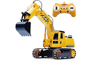 Fistone 8 Channel RC Excavator, 1/26 2.4Ghz Remote Control Tractor Car Toy Construction Vehicles Sand Digger Kids Toy for Boys Age 3 4 6 8 Years Old and Adults