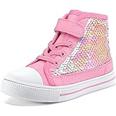 K KomForme Toddler Sneakers Girls Canvas High Top Walking Shoes with Hook and Loops