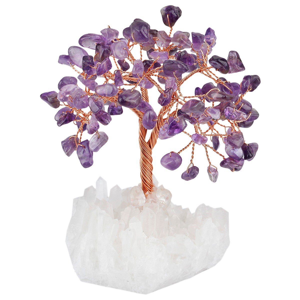 mookaitedecor Natural Amethyst Crystal Money Tree with Clear Quartz Crystal Cluster Base, Gemstone Feng Shui Ornaments Small Crystal Bonsai Tree Amethyst Tree of Life Good Luck Healing Crystal Gift