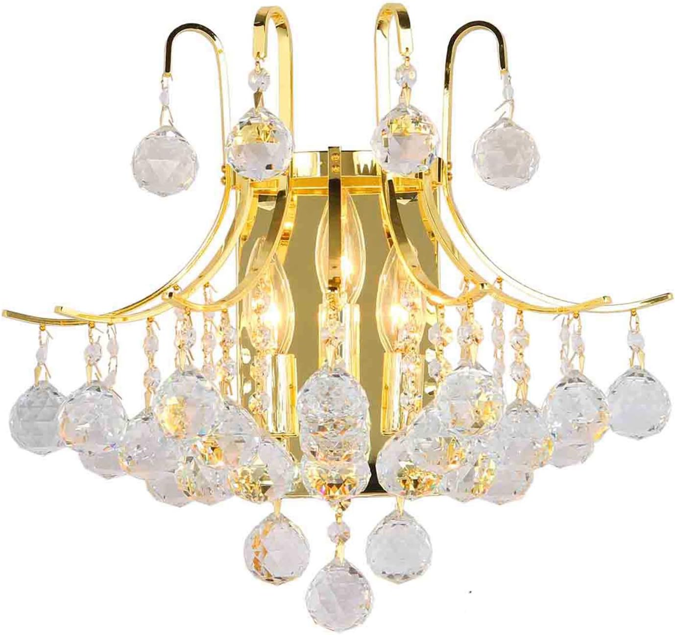 Worldwide Lighting Empire Collection 3 Light Gold Finish and Clear Crystal Wall Sconce 16" W X 16" H Large