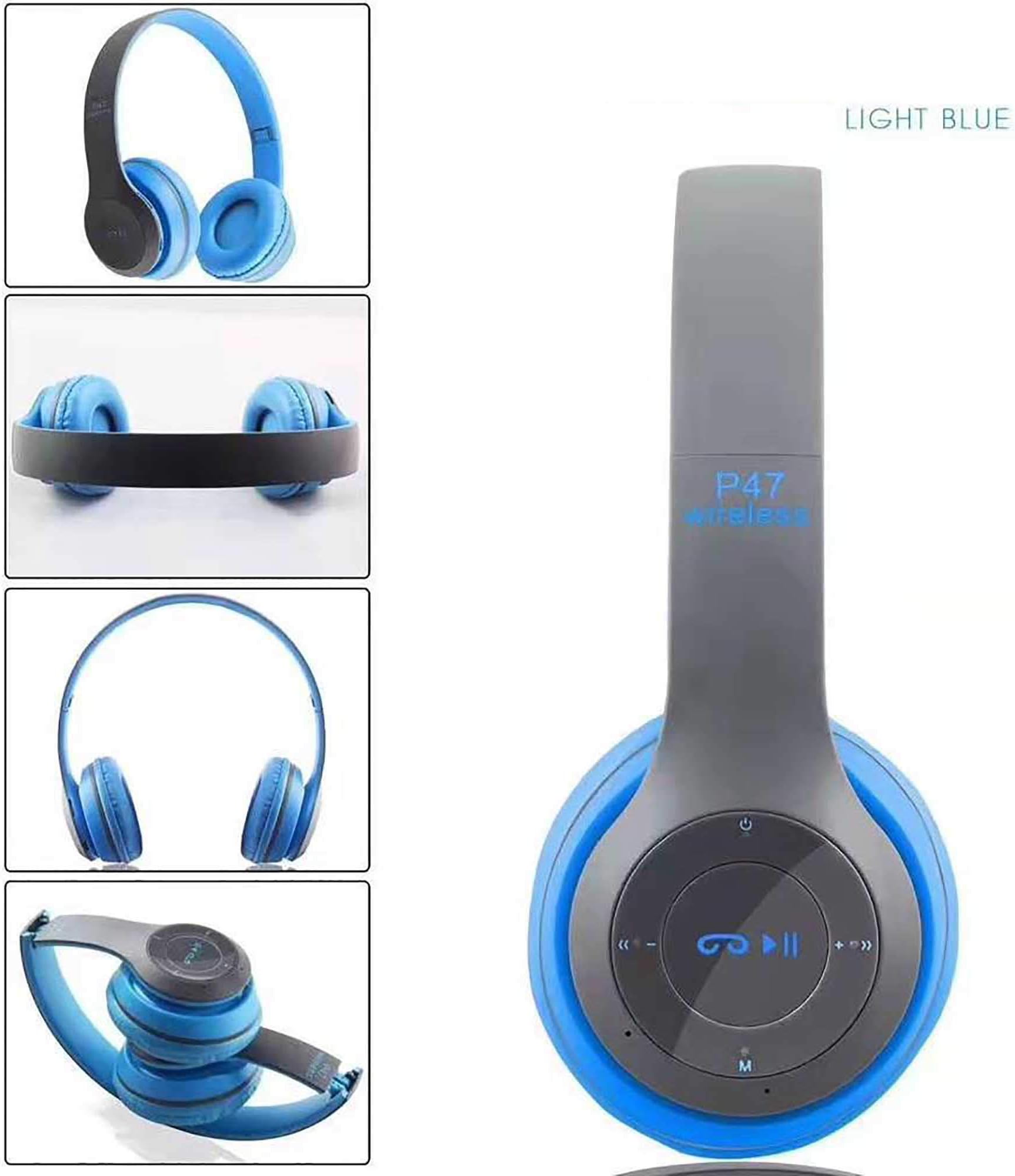 BLUETOOTH HEADPHONES 4.1 WIRELESS / 3.5 MM P47 COMPATIBLE ANDROID IOS (Blue)