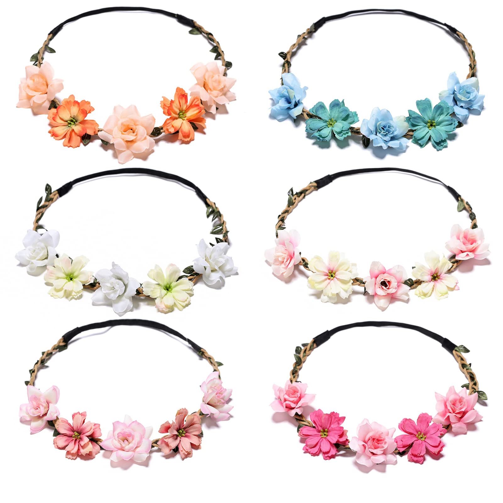 CTForest Pack of 6 Daisy Flower Headbands, Wedding Hair Wreath, Flower Wreath Hair, Perfect for On the Go or as a Gift (6 Styles)