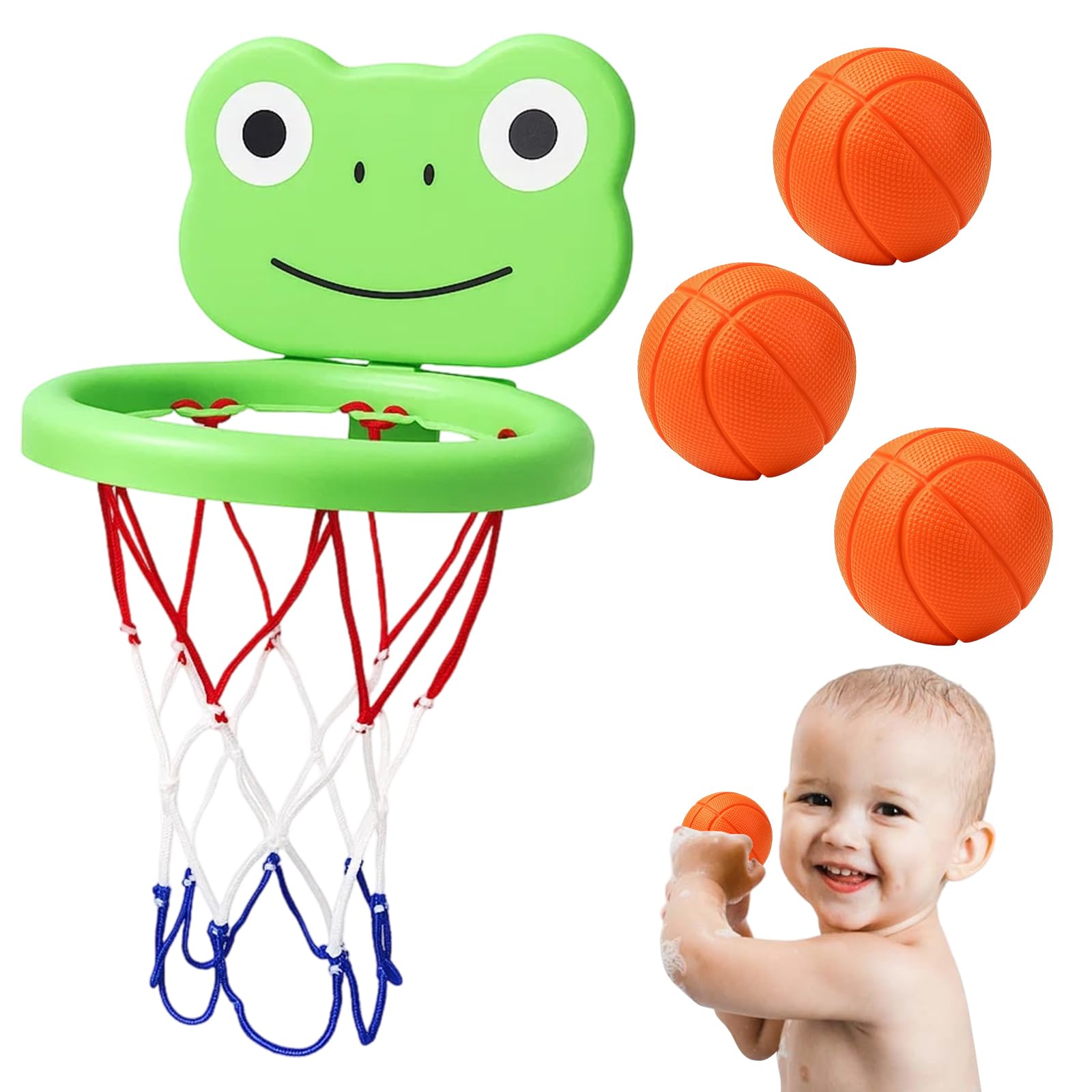 Bath Toys for 1 Year Old, Bath Basketball Hoop Set with 3 Balls, Toys for 2 Year Old Boy, Indoor Outdoor Water Play, Motor Skill Development Activities, Basketball Hoop Head Size 13x1x11CM, Bath Hoop