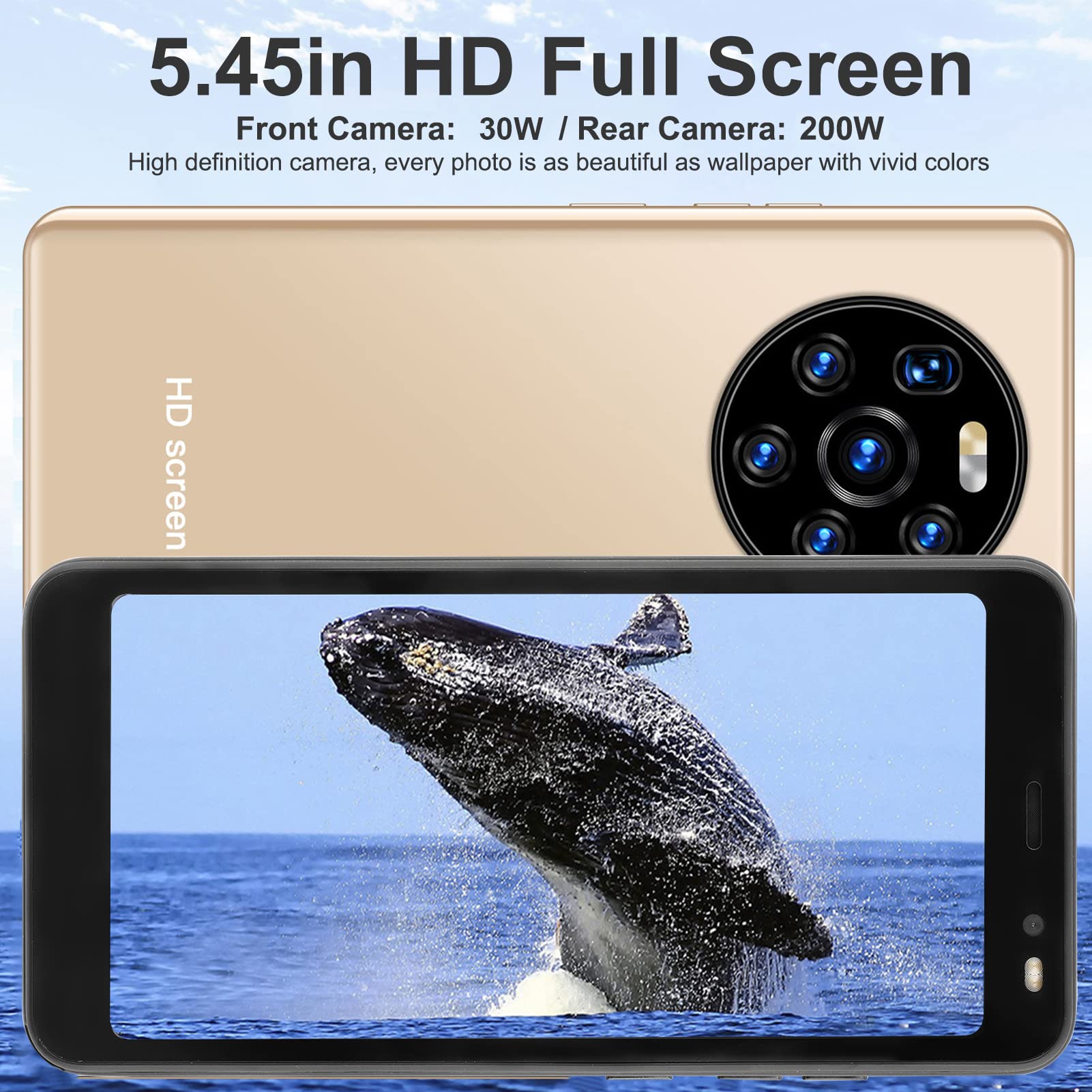5.45in HD Full Screen Cell Phones, Mate40 Pro Dual Card Dual Standby Smartphones, 512MB+4GB Android4.4.2 Smart Phone, MTK6572 DualCore CPU, Face Recognition Unlocking(Gold)