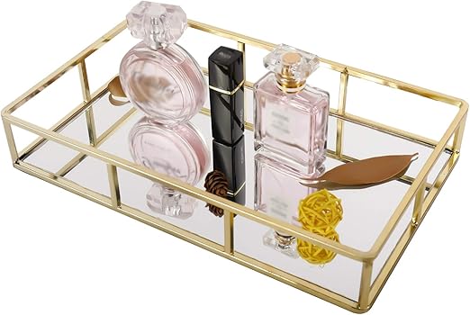 Highfree Gold Mirror Tray Perfume Tray Mirror Vanity Tray Dresser Tray Ornate Tray Metal Decorative Tray Jewelry Perfume Organizer Makeup Tray For Vanity Dresser Bathroom Bedroom Amazon Ca Home Kitchen