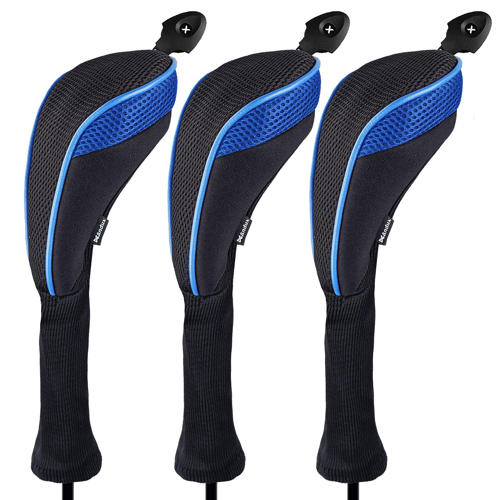 Andux Long Neck Golf Hybrid Club Head Covers with Dial No. Tag CTMT-01 (Black/Blue,3pcs) — image 1