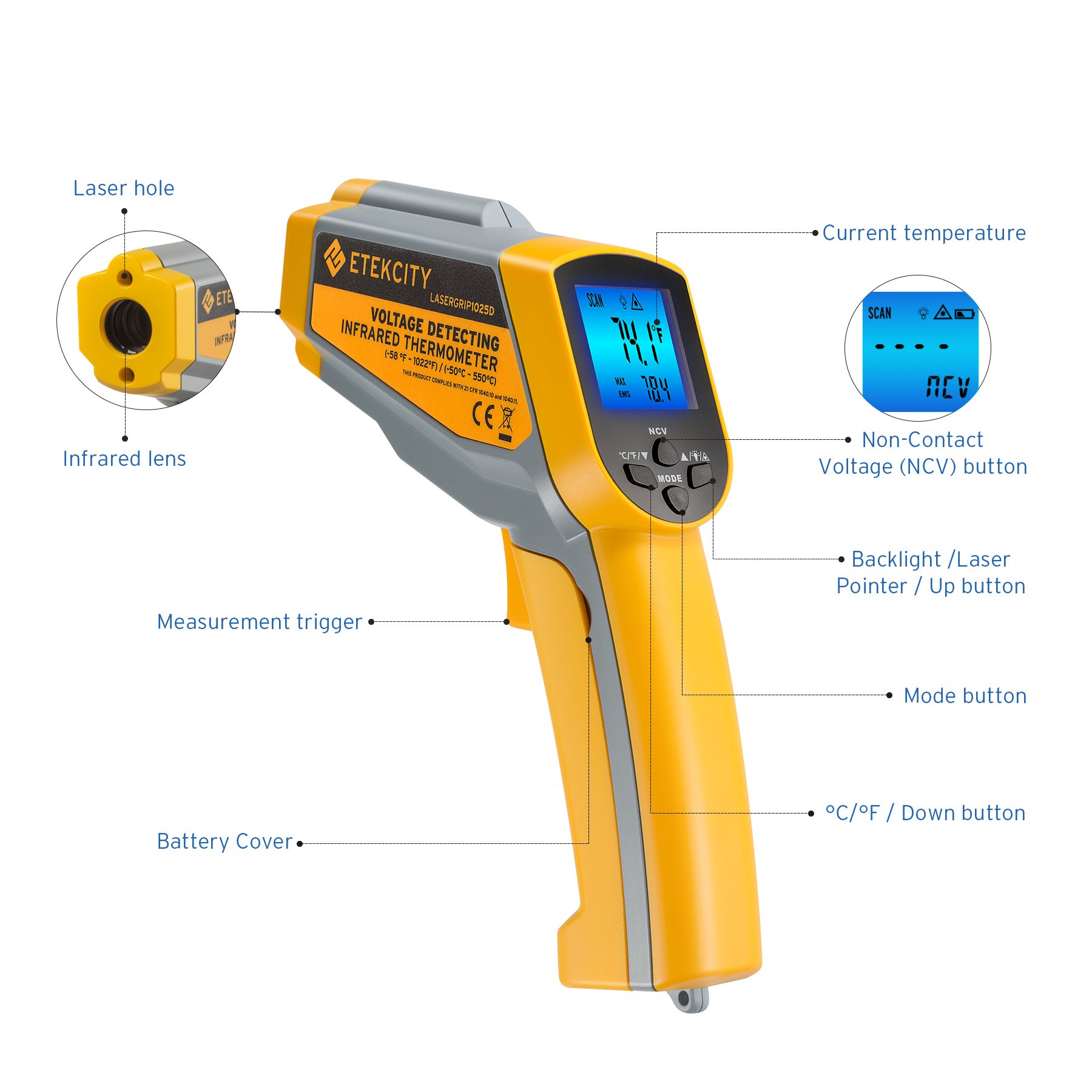 Etekcity Lasergrip 1025D Digital Dual Laser Infrared Thermometer Temperature Gun eBay