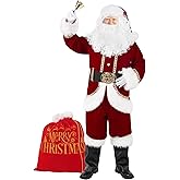 Boveco Christmas Men’s Santa Costume Set Adult 11 Pcs Deluxe Santa Claus Costume Suit Velvet for Xmas Holiday Party Cosplay