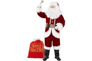 Boveco Christmas Men’s Santa Costume Set Adult 11 Pcs Deluxe Santa Claus Costume Suit Velvet for Xmas Holiday Party Cosplay