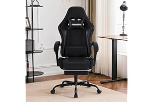 Furnistyle Gaming Chair, Reclining Computer Chair with Footrest, Adjustable Swivel Gaming Desk Chair with Lumbar Support, High Back Ergonomic Gamer Chair for Teens, PC Game Office Chair PU Black