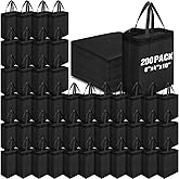Windyun 200 Pcs Reusable Tote Bag Bulk 8 x 4 x 10 Inch Non Woven Shopping Bag with Handle Reusable Grocery Gift Tote (Black)