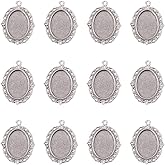 KISSITTY 50-Piece Antique Silver Oval Pendant Cabochon Settings 18x13mm Inner Dia. Blanks Cameo Bezel Trays Charms for Photo Jewelry Making