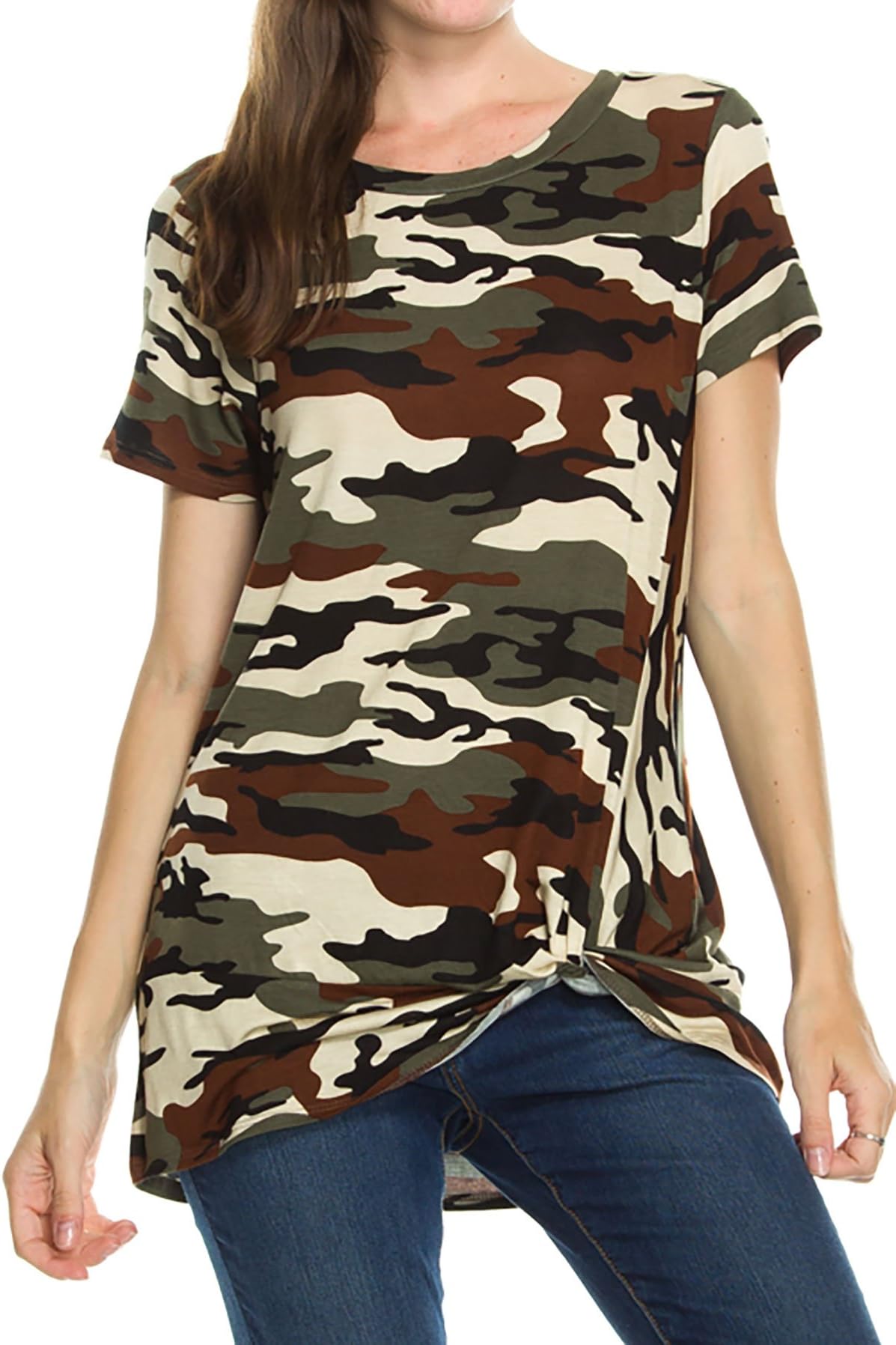 SHOPGLAMLA Front Side Knot Print Boutique Short Sleeves Top. Made in USA