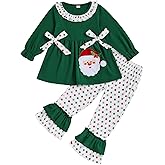 CREAIRY Toddler Baby Girl Christmas Outfit Ruffle Bow Gingerbread Long Sleeve T-Shirt Tops Bell Bottom Pants Set Fall Clothes