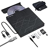 Super External DVD Drive with Ethernet Adapter USB 3.0 Hub &amp; Carrying Case | 3 USB &amp; 2 TF/SD Card Ports, CD DVD Burner Player Reader Writer Optical Disk Drive for Laptop MacBook PC Windows Linux Mac OS