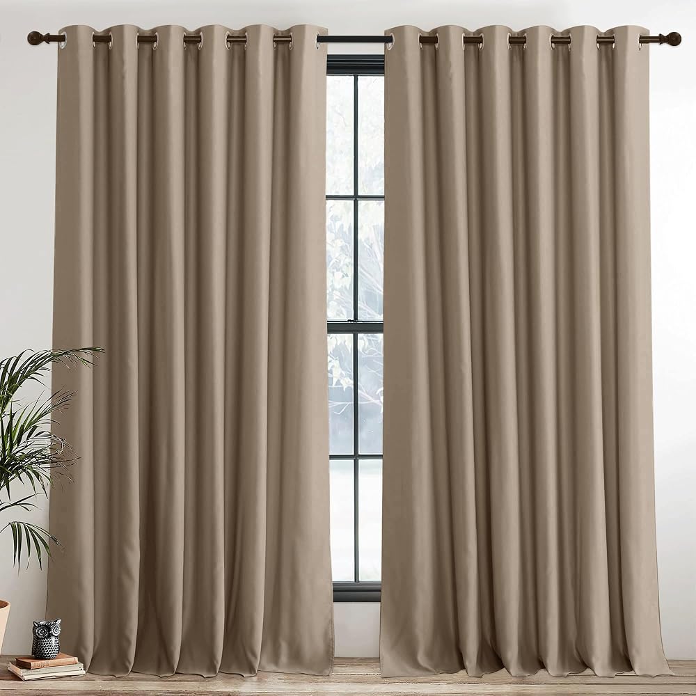 PONY DANCE Blackout Mocha Curtains 2 Panels 90x90 In Grid Eyelet