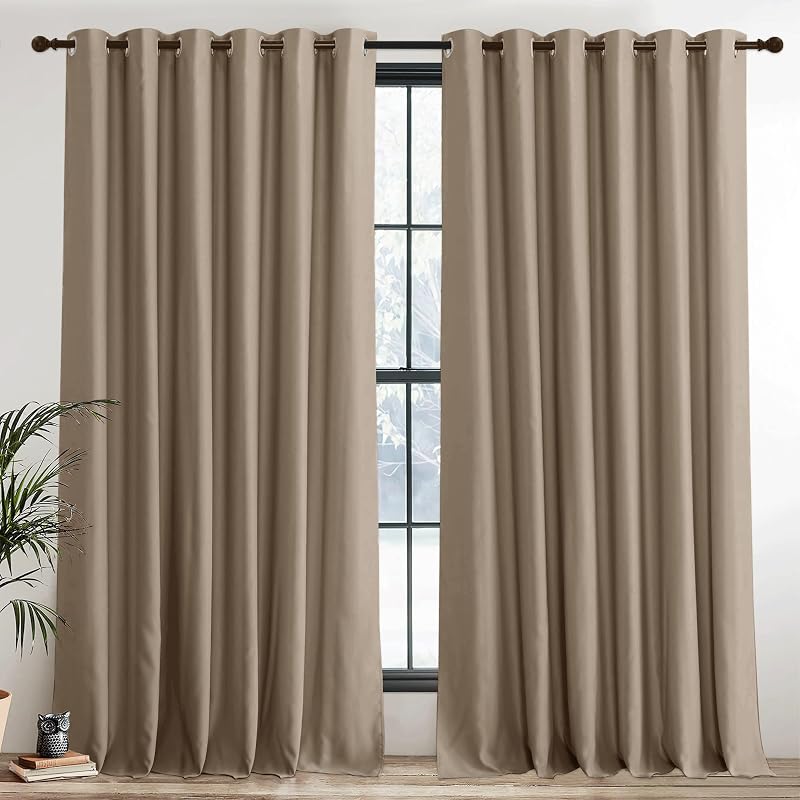 PONY DANCE Blackout Mocha Curtains 2 Panels 90x90 In Grid Eyelet